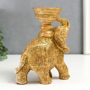 Сувенир полистоун подсвечник "Слон с наскальными рисунками" золотистый 16х7,5х13 см