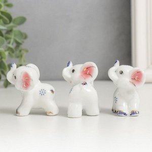 Сувенир керамика "Три слонёнка с цветочками" набор 3 шт 4х3,5х3 см