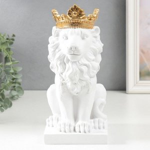 Сувенир полистоун подсвечник "Белый лев в золотой короне" 24,5х14х11,5 см