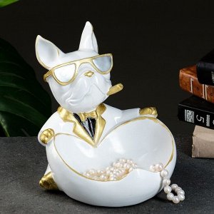 Подставка для мелочей «Бульдог сидит», белая, 20x18x21 см