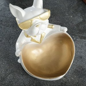 Подставка для мелочей «Бульдог сидит», белая, 20x18x21 см