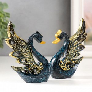 Сувенир полистоун "Синий лебедь с золотыми крыльями" набор 2 шт 2,5х7,5х9 см