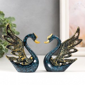 Сувенир полистоун "Синий лебедь с золотыми крыльями" набор 2 шт 2,5х7,5х9 см