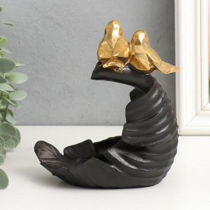 Сувенир полистоун подсвечник "Две золотые птицы на чёрном листе" 14,8х10х13,5 см