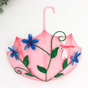 Сувенир металл "Зонтик с цветами и стрекозой" розовый 9,5х19,5х25,5 см