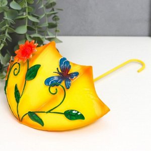 Сувенир металл "Зонтик с цветами и бабочкой" жёлтый 9,5х19,5х25,5 см