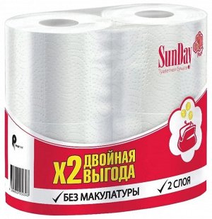 Туалетная бумага SunDay 2х сл. 4шт 16м /24/ 000343