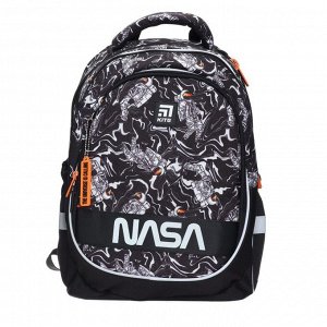 Рюкзак школьный NASA, 38 х 28 х 16 см, эргономичная спинка, чёрный/белый