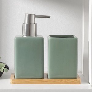 Набор для ванной SAVANNA Square, 3 предмета (дозатор для мыла, стакан, подставка), цвет зелёный