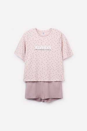 Пижама для девочки КБ 2788 горошек на дымчатой розе, холодный кофе