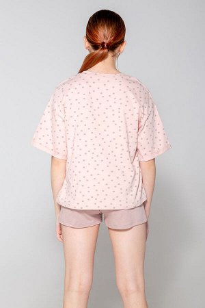 Пижама для девочки КБ 2788 горошек на дымчатой розе, холодный кофе