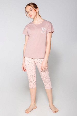 Пижама для девочки КБ 2783 холодный кофе, горошек на дымчатой розе
