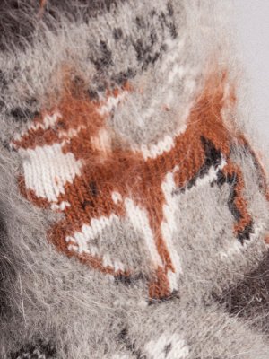 Носки вязаные женские пуховые, олень, узоры, серый (козий пух)