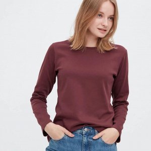 UNIQLO - лонгслив с круглым вырезом из гладкого эластичного хлопка - бордовый