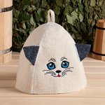Шапка для бани с детской вышивкой &quot;Котик&quot;