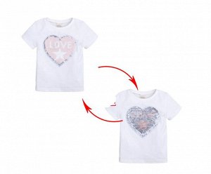 Детская футболка с пайетками, принт "Сердце", цвет белый