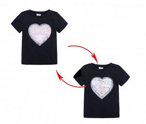 Детская футболка с пайетками, принт "Сердце", цвет черный