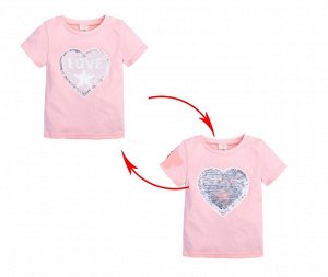 Детская футболка с пайетками, принт "Сердце", цвет розовый