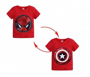 Детская футболка с пайетками, принт "Человек-паук/Капитан Америка", цвет красный