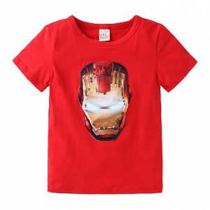 Детская футболка, принт "Железный человек", цвет красный