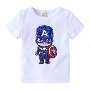 Детская футболка, принт "Капитан Америка", цвет белый