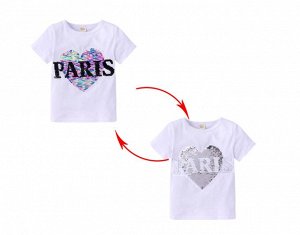 Детская футболка с пайетками, принт "сердце", цвет белый