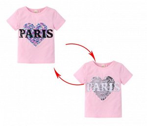 Детская футболка с пайетками, принт "сердце", цвет розовый