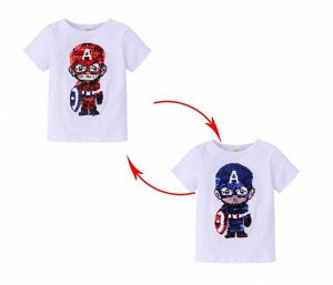 Детская футболка с пайетками, принт "Капитан Америка", цвет белый