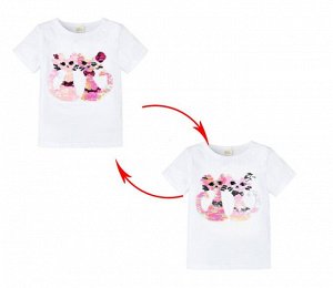 Детская футболка с пайетками, принт "Кошки", цвет белый