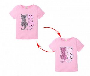 Детская футболка с пайетками, принт "Кошки", цвет розовый
