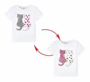 Детская футболка с пайетками, принт "Кошки", цвет белый