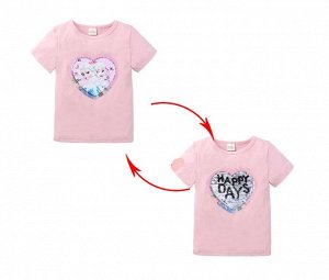 Детская футболка с пайетками, принт "Холодное сердце", цвет розовый