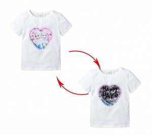 Детская футболка с пайетками, принт "Холодное сердце", цвет белый