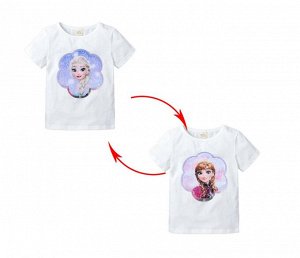 Детская футболка с пайетками, принт "Эльза/Анна", цвет белый