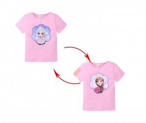 Детская футболка с пайетками, принт "Эльза/Анна", цвет розовый