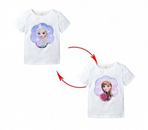 Детская футболка с пайетками, принт "холодное сердце", цвет белый