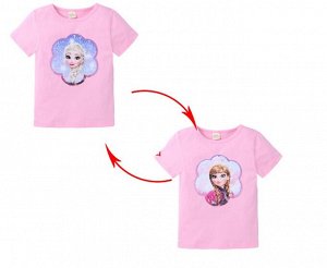 Детская футболка с пайетками, принт "Холодное сердце", цвет розовый