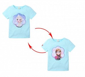 Детская футболка с пайетками, принт "Холодное сердце", цвет голубой