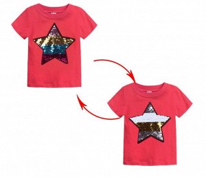 Детская футболка с пайетками, принт "Звезда", цвет красный