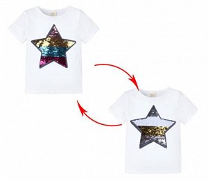 Детская футболка с пайетками, принт "Звезда", цвет белый