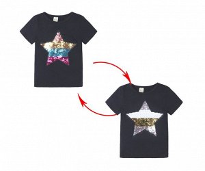 Детская футболка с пайетками, принт "Звезда", цвет черный