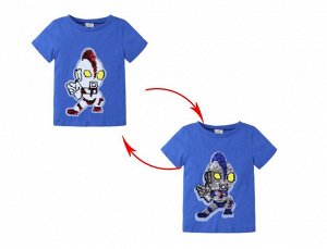 Детская футболка с пайетками, принт "Ультрамен", цвет синий
