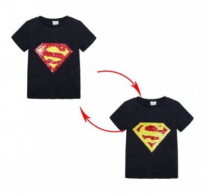Детская футболка с пайетками, принт "Супермен", цвет черный