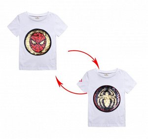 Детская футболка с пайетками, принт "Человек- паук", цвет белый