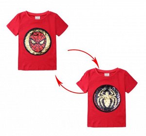 Детская футболка с пайетками, принт "Человек- паук", цвет красный