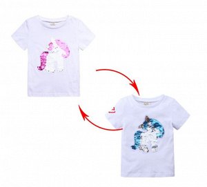 Детская футболка с пайетками, принт "Пони", цвет белый