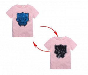 Детская футболка с пайетками, принт "Пантера", цвет розовый