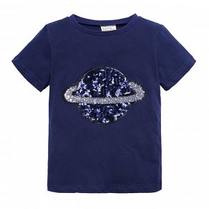 Детская футболка с пайетками, принт "Планета", цвет синий