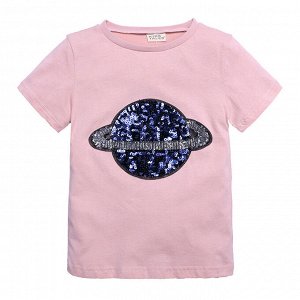 Детская футболка с пайетками, принт "Планета", цвет розовый