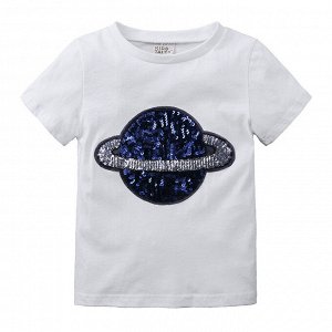 Детская футболка с пайетками, принт "Планета", цвет белый